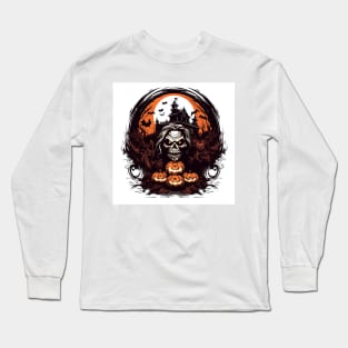 scary witch with pumpkins Long Sleeve T-Shirt